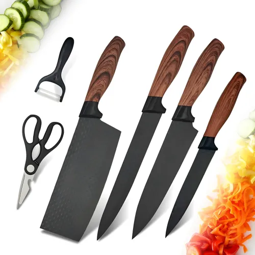 Набір кухонних ножів Kitchen Utensils HA177, 4 ножі + ножиці + овочечистка, неіржавка сталь із керамічним покриттям, SoftTouch