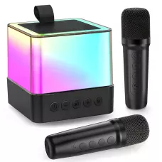 Портативна Bluetooth-колонка K18 з караоке RGB-підсвітка, LED-дисплей, 2 бездротові мікрофони, USB/AUX, вбудований акумулятор