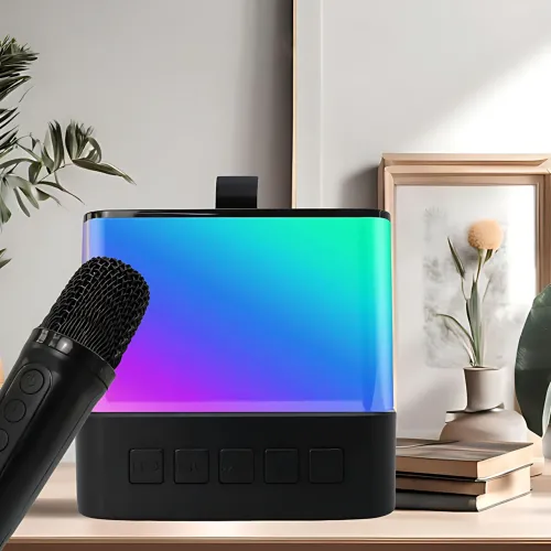 Портативная Bluetooth колонка K18 с караоке RGB-подсветка, LED-дисплей, 2 беспроводных микрофона, USB/AUX, встроенный аккумулятор - фото 2