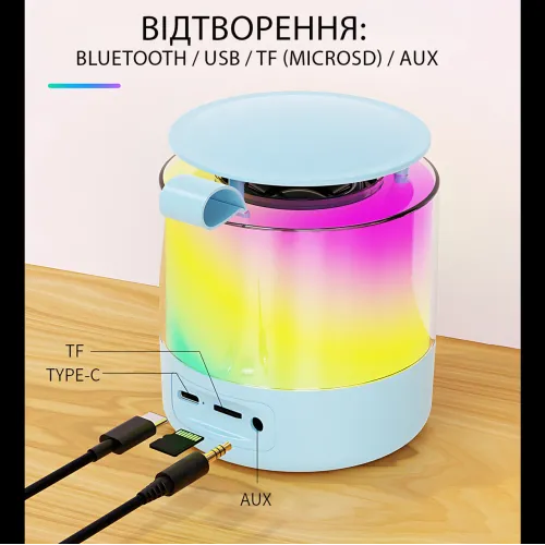 Портативна караоке-система K19 з 2 бездротовими мікрофонами, Bluetooth 5.3, RGB LED-підсвітка, USB/TF/AUX, 6 Вт, акумулятор - фото 8