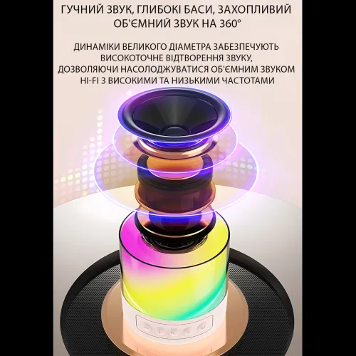 Портативна караоке-система K19 з 2 бездротовими мікрофонами, Bluetooth 5.3, RGB LED-підсвітка, USB/TF/AUX, 6 Вт, акумулятор - фото 7