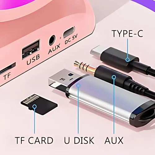 Портативна караоке-система K19 з 2 бездротовими мікрофонами, Bluetooth 5.3, RGB LED-підсвітка, USB/TF/AUX, 6 Вт, акумулятор - фото 4