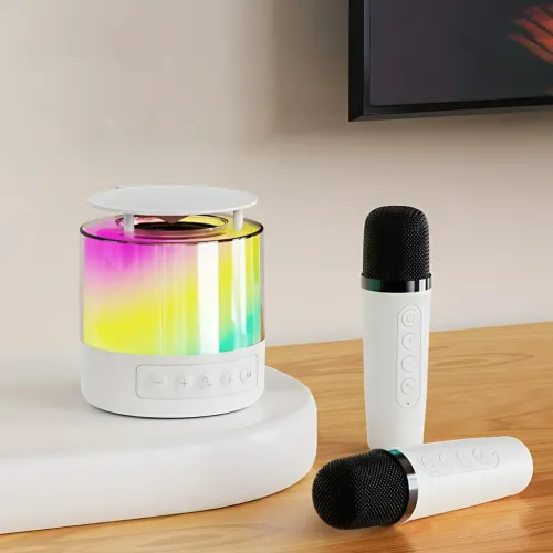 Портативна караоке-система K19 з 2 бездротовими мікрофонами, Bluetooth 5.3, RGB LED-підсвітка, USB/TF/AUX, 6 Вт, акумулятор