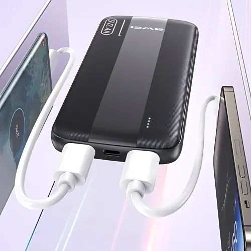 Повербанк AWEI P20K 10000mAh 2.4A, портативный аккумулятор с 2×USB, Type-C, LED-индикатор, черный - фото 7