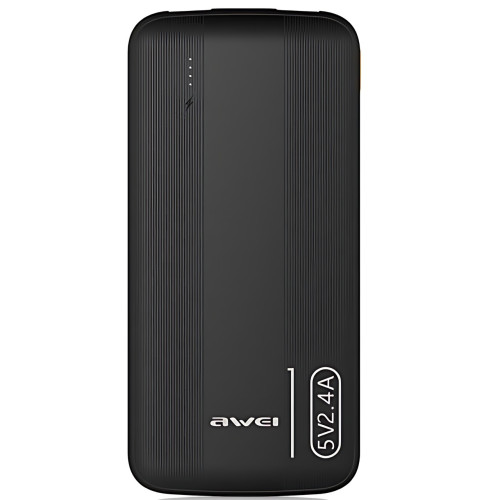 Повербанк AWEI P20K 10000 mAh 2.4 A, портативний акумулятор із 2 × USB, Type-C, LED-індикатор, чорний - фото 8