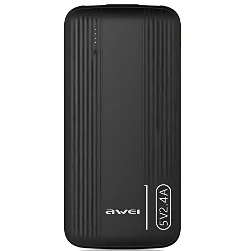 Повербанк AWEI P20K 10000 mAh 2.4 A, портативний акумулятор із 2 × USB, Type-C, LED-індикатор, чорний - фото 3