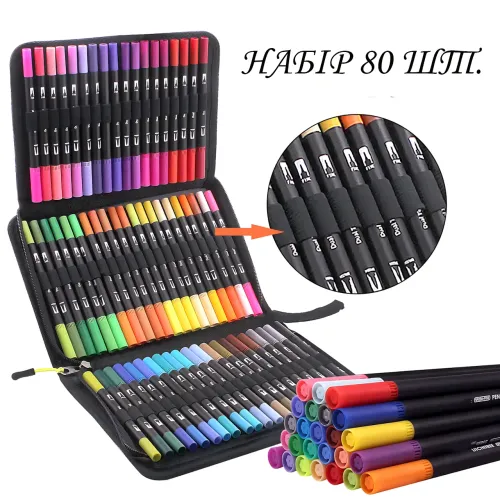Набор двусторонних акварельных маркеров NEW Color Pencil CD, маркеры для скетчинга, рисования, 80 цветов, в сумке - фото 18