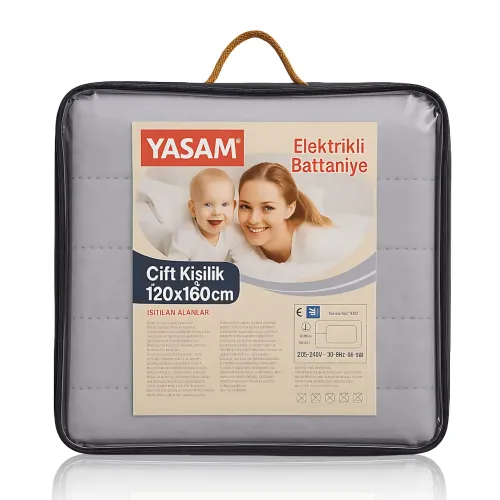 Електропростирадло півтораспальне YASAM, 2 режими, до 47 °C, байка, 120х160 см, сірий