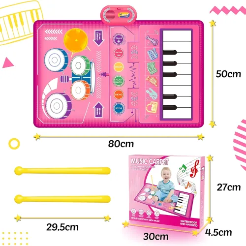 Розвивальний музичний килимок 2-в-1 Musical Play Mat, піаніно + барабани, 80×50 см, записування і відтворення - фото 10