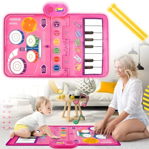 Розвивальний музичний килимок 2-в-1 Musical Play Mat, піаніно + барабани, 80×50 см, записування і відтворення