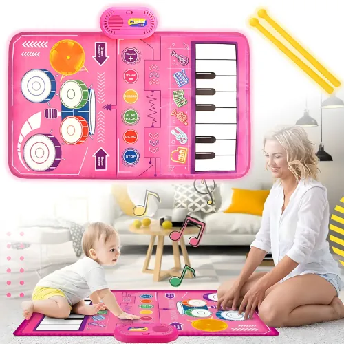 Розвивальний музичний килимок 2-в-1 Musical Play Mat, піаніно + барабани, 80×50 см, записування і відтворення