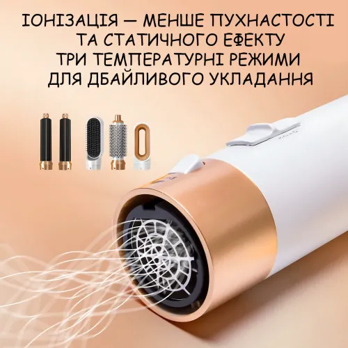 Фен-щітка мультистайлер Hot Air Styler 5 в 1 з іонізацією, 5 насадок, 3 температурні режими, 1000 Вт, кейс для зберігання й поїздо - фото 4
