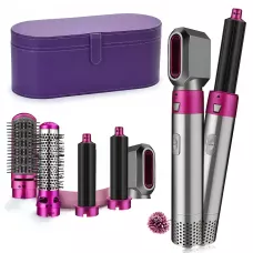 Стайлер Hot Air Styler 5-в-1 для укладки волос, 1000 Вт, эффект Коанда, 5 насадок, керамика, инфракрасный нагрев, фиолетовый кейс