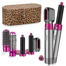 Стайлер для волос с ионизацией 5-в-1 Hair Brush Hot Air Styler, 1000 Вт, инфракрасный нагрев, 5 насадок, леопардовый кейс