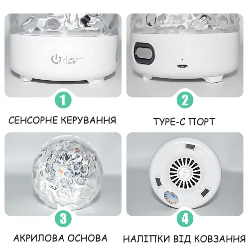 Проєктор морської гладі з LED-підсвіткою, динамічним світловим ефектом і Bluetooth-динаміком, з пультом, акумулятором, димером - фото 4