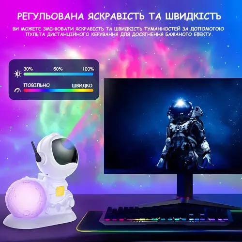 Проєктор зоряного неба Astronaut MoonLight з пультом, таймером і нічником, RGB-проєкція галактики та туманностей, оберт 360° - фото 7