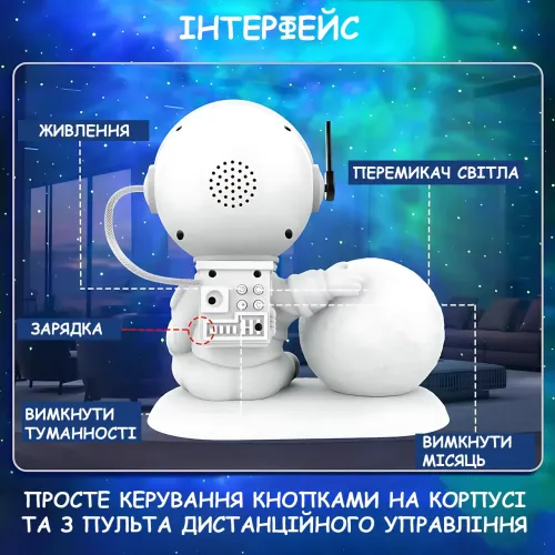 Проектор звёздного неба Astronaut MoonLight с пультом, таймером и ночником, RGB-проекция галактики и туманностей, оборот 360° - фото 3
