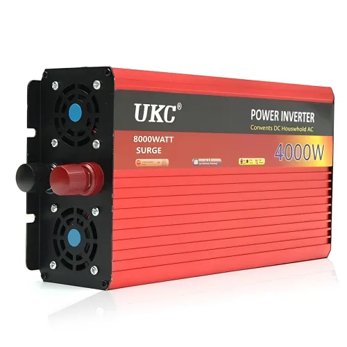 Автомобільний інвертор UKC AR 4000W 24V→220V з плавним пуском, USB 5V, пікова потужність 8000W, 2 вентилятори, захист, алюміній