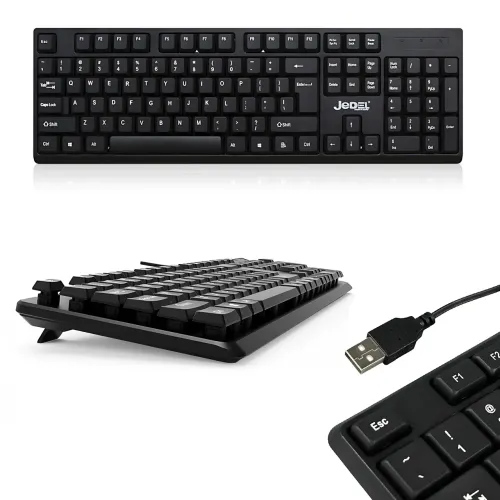 Дротова клавіатура JEDEL K19 USB, 104 клавіші, мембранна, повнорозмірна 100%, розкладка RU/UA/EN, для Windows/Mac OS/ Linux