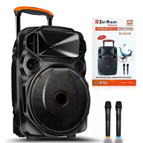 Акустична система Su-Kam SU 612, 200 Вт, 12+3, Bluetooth, USB/SD, FM, 2 радіомікрофони, акумулятор, запис MP3, ECHO/DELAY