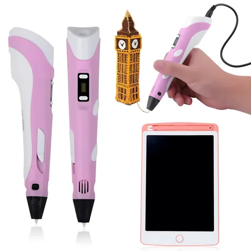 3D-ручка 6 покоління 3DPen-6 з LCD + графічний планшет 8.5, набір для 3D-малювання, 100 м PLA, регулювання температури Рожевий