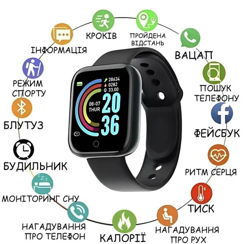 Смарт-часы Y68S DL216, 1.3″ цветной экран, измерение давления, пульса и SpO₂, IP67, Bluetooth 4.0, FitPro, Android / iOS, 100 mAh Синий - фото 3