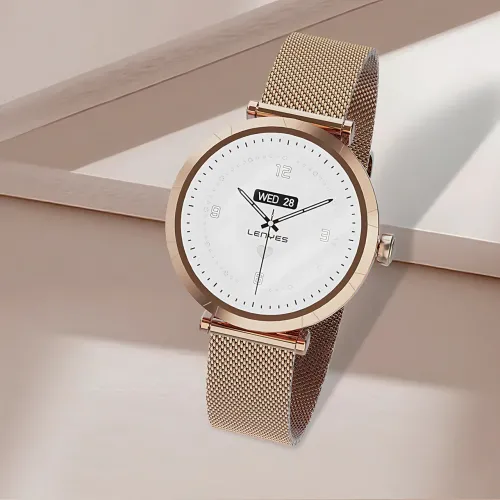 Смарт-годинник LENYES LW-245 Gold для жінок, 1.19'' AMOLED 390×390, Bluetooth-дзвінки, пульсометр, IP68, бездротова зарядка