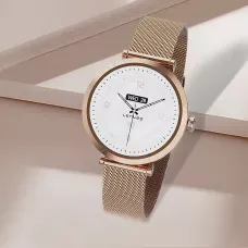 Смарт-часы LENYES LW-245 Gold для женщин, 1.19″ AMOLED 390×390, Bluetooth-звонки, пульсометр, IP68, беспроводная зарядка, Android