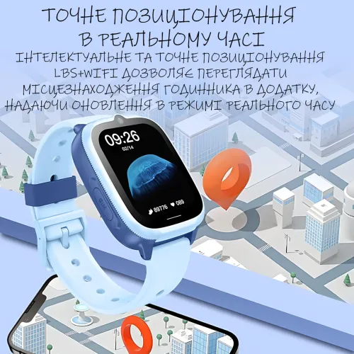 Дитячий смарт-годинник HOCO Y106 4G LTE з відеодзвінком, GPS/LBS/Wi-Fi, камерою 2 Мп, Nano-SIM, екран 1.83|, IPX7, SeTracker2 Блак - фото 6