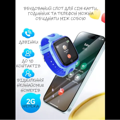 Дитячий смарт-годинник HOCO Y100, GPS-трекер, SIM-дзвінки з годинника, IPS 1.44|, сенсорний екран, 00 мА·год, iOS/Android Рожевий - фото 8