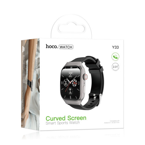 Смарт-часы HOCO Y33 Call Version Black, экран 2.01″ изогнутый, Bluetooth 5.3, звонки с часов, пульс, сон, шаги, 200 мАч, iOS - фото 7