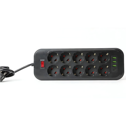 Сетевой фильтр - удлинитель 006 High Power 3250W / 3500W, 10 евро розеток + 4 USB (3×USB-A + USB-C PD 20W), быстрая зарядка QC - фото 4
