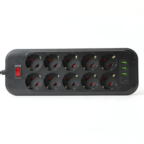 Сетевой фильтр - удлинитель 006 High Power 3250W / 3500W, 10 евро розеток + 4 USB (3×USB-A + USB-C PD 20W), быстрая зарядка QC - фото 5