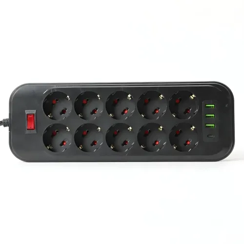 Мережевий фільтр — подовжувач 006 High Power 3250W/300W, 10 євро розеток + 4 USB (3 × USB-A + USB-C PD 20 W), швидке заряджання QC - фото 2
