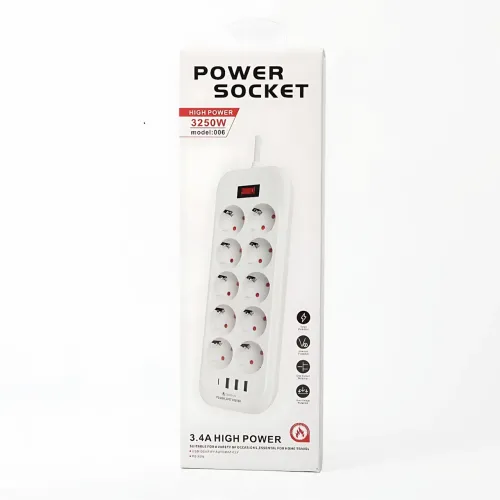 Мережевий фільтр — подовжувач 006 High Power 3250W/300W, 10 євро розеток + 4 USB (3 × USB-A + USB-C PD 20 W), швидке заряджання QC - фото 10