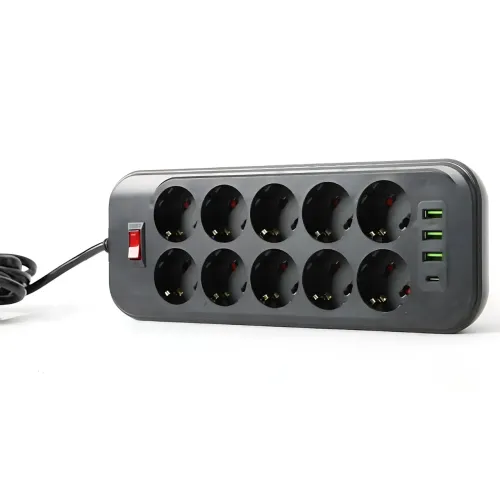 Сетевой фильтр - удлинитель 006 High Power 3250W / 3500W, 10 евро розеток + 4 USB (3×USB-A + USB-C PD 20W), быстрая зарядка QC - фото 4