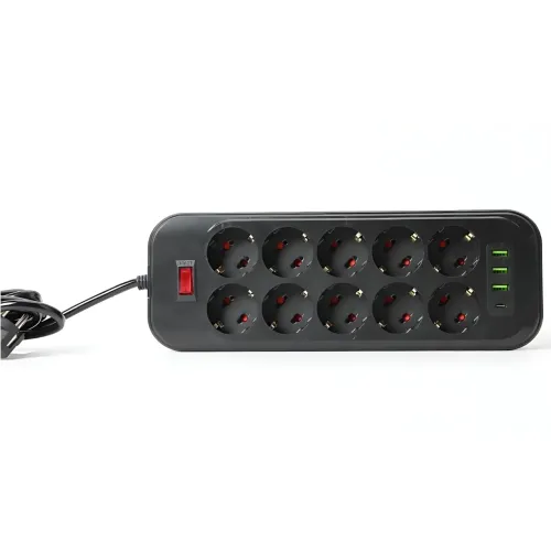 Мережевий фільтр — подовжувач 006 High Power 3250W/300W, 10 євро розеток + 4 USB (3 × USB-A + USB-C PD 20 W), швидке заряджання QC - фото 3
