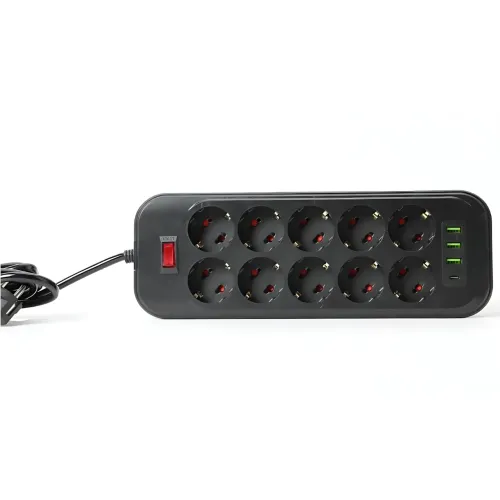 Сетевой фильтр - удлинитель 006 High Power 3250W / 3500W, 10 евро розеток + 4 USB (3×USB-A + USB-C PD 20W), быстрая зарядка QC - фото 3