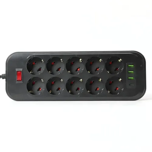 Сетевой фильтр - удлинитель 006 High Power 3250W / 3500W, 10 евро розеток + 4 USB (3×USB-A + USB-C PD 20W), быстрая зарядка QC - фото 2
