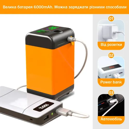 Портативний електричний душ Lixada 6000 мА·год з насосом і акумулятором, туристичний похідний душ USB Type-C - фото 4