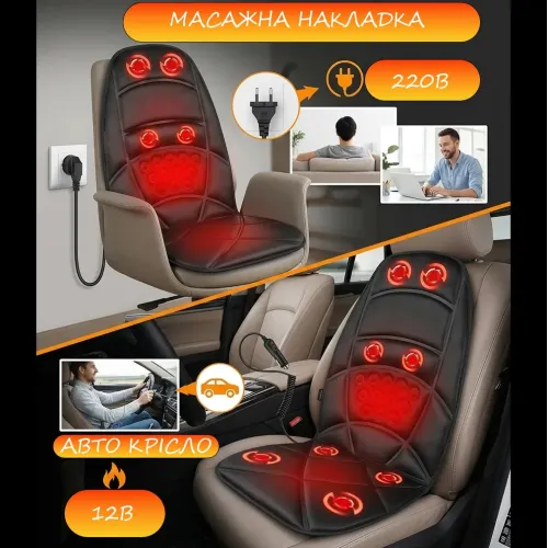 Масажна накидка на крісло з підігрівом Cushion HL-889, 5 масажних елементів, 3 зони масажу, пульт ДК, живлення 220 В/12 В - фото 5