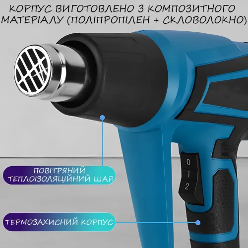 Фен будівельний промисловий Hot Air Gun X512 1600W з регулюванням температури, 2 режими, 4 насадки, термофен для зняття фарби - фото 4