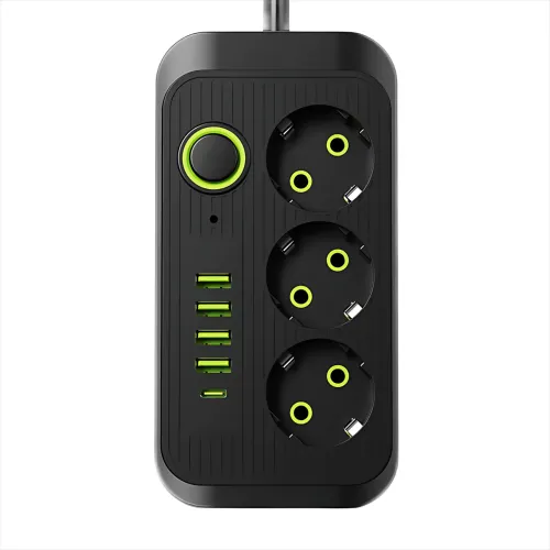 Мережевий фільтр подовжувач Power Socket F09U 2500 W 2 м, 3 розетки + 4 USB + Type-C, з вимикачем, захист від перевантаження - фото 2
