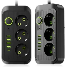 Мережевий фільтр подовжувач Power Socket F09U 2500 W 2 м, 3 розетки + 4 USB + Type-C, з вимикачем, захист від перевантаження