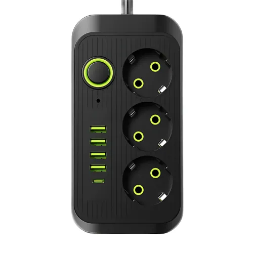 Сетевой фильтр удлинитель Power Socket F09U 2500W 2м, 3 розетки + 4 USB + Type-C, с выключателем, защита от перегрузки - фото 2