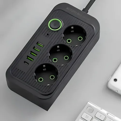 Сетевой фильтр удлинитель Power Socket F09U 2500W 2м, 3 розетки + 4 USB + Type-C, с выключателем, защита от перегрузки - фото 3