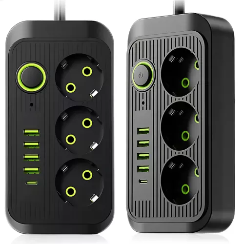 Сетевой фильтр удлинитель Power Socket F09U 2500W 2м, 3 розетки + 4 USB + Type-C, с выключателем, защита от перегрузки