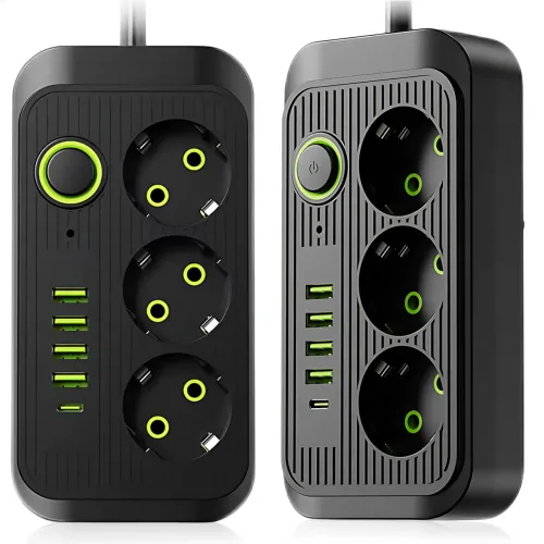 Сетевой фильтр удлинитель Power Socket F09U 2500W 2м, 3 розетки + 4 USB + Type-C, с выключателем, защита от перегрузки