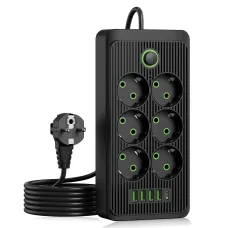 Мережевий фільтр Power Socket F06U 2500W, подовжувач 2 м, 6 розеток із заземленням, 4 × USB + Type-C, захист від перевантаження