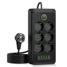 Сетевой фильтр Power Socket F06U 2500W, удлинитель 2 м, 6 розеток с заземлением, 4×USB + Type-C, защита от перегрузки, выключатель